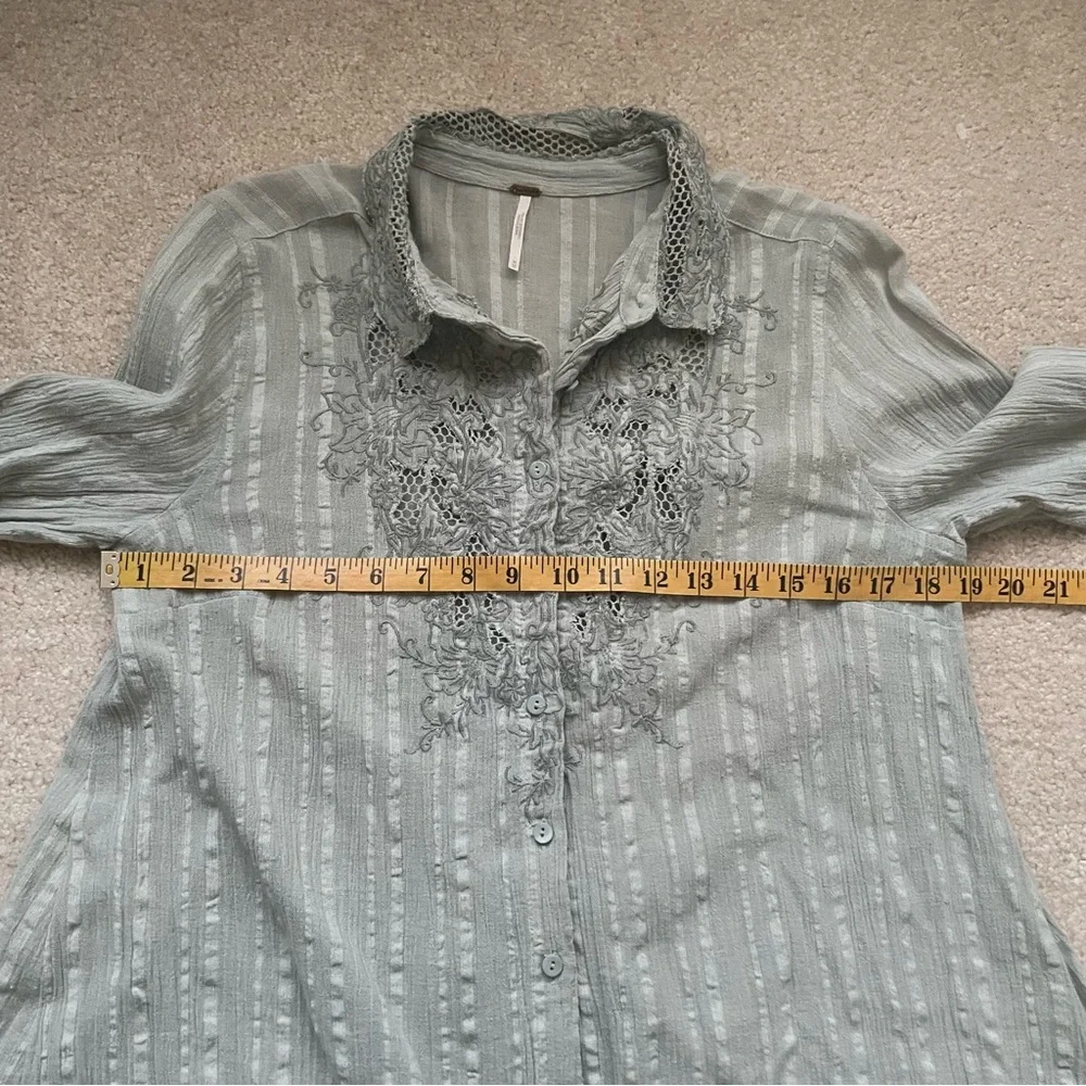 Free People Light Gray Lace-Trim Button-Down Shirt